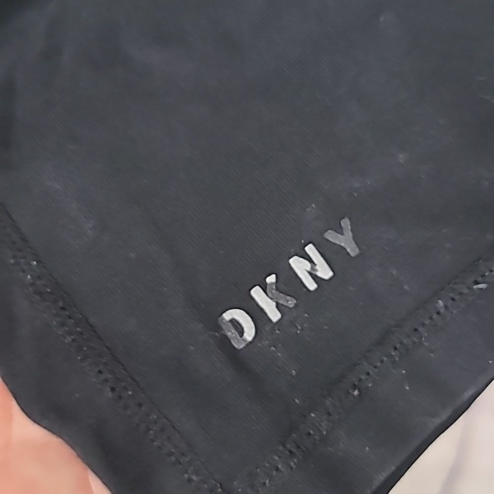 DKNY Sport High Waist Compression Leggings Side Pockets Track Logo Black/Pink L - Picture 7 of 12